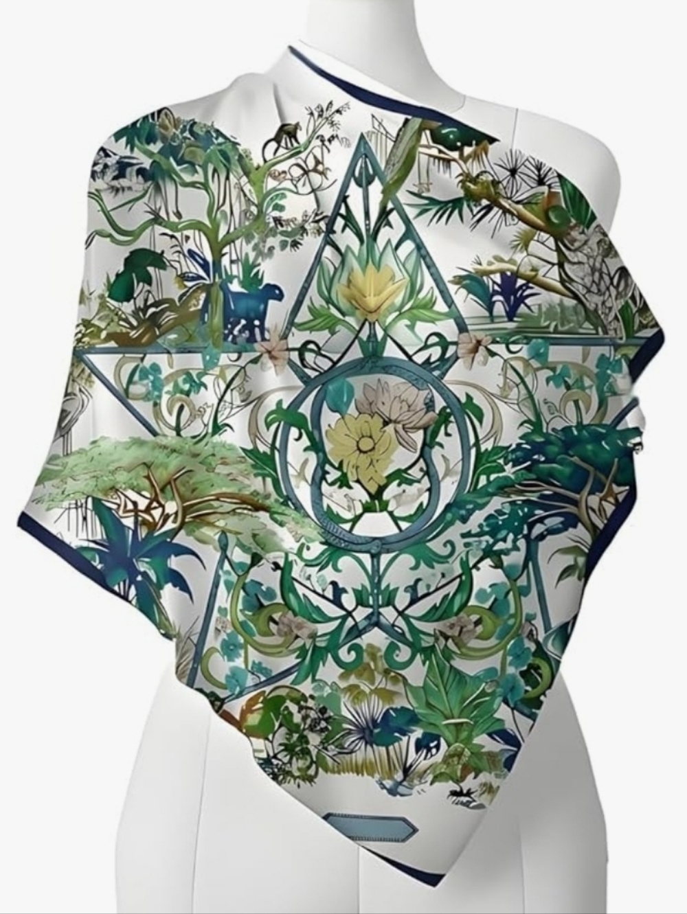 Floral Botanical Silk Scarf - Tropicaljungle Tiger Elephant Star Scarf